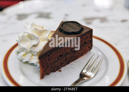 Traditional Sachertorte, Viennese coffee house, gastronomic establishment, coffee house culture Vienna, Austria Stock Photo