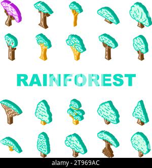 Jungle Tropical Forest Isometric Icons Set Vector Stock Vector Image ...