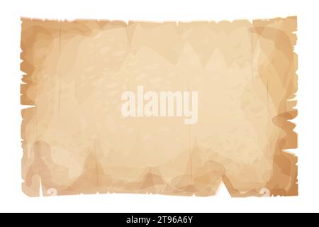 Parchment paper, torn pieces, old sheet in cartoon style, textured empty note isolated on white background. Game ui elements. Vector illustration Stock Vector