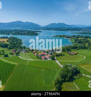 The beautiful region around the small village of Breitbrunn on Chiemsee from above Stock Photo
