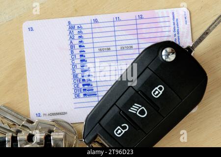 Driving license with car key Stock Photo