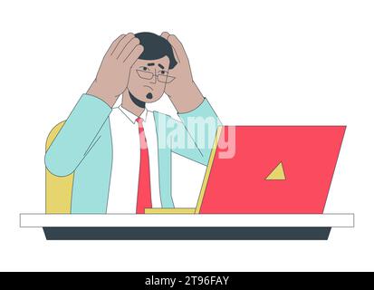 Adult indian fatigue businessman 2D linear cartoon character Stock Vector