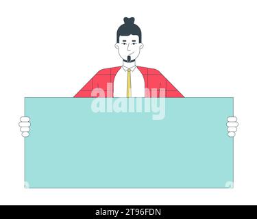 Corporate style wear employee holding sign 2D linear cartoon character Stock Vector