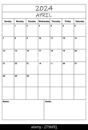 2024 April planner. calendar planner. simple minimal calendar. vector illustration. Daily Planner Design 2024. Life and Business Planner Organizer Stock Vector