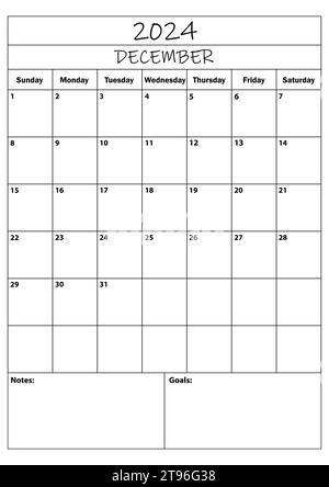 2024 DECEMBER planner. calendar planner. simple minimal calendar. vector illustration. Daily Planner Design 2024. Life and Business Planner Organizer Stock Vector
