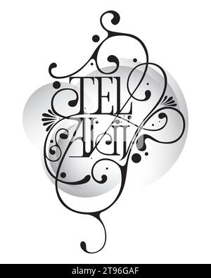 Tel Aviv ornate hand made typography vector design, creative lettering with floral decorations Stock Vector