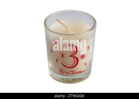 votive candle number 3 three from 12 days of Christmas votive candles set isolated on white background - Merry Christmas Stock Photo