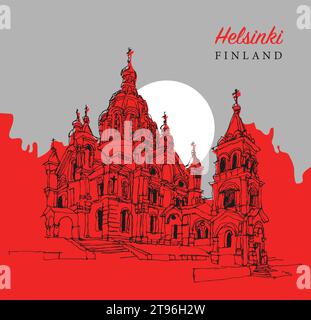 Vector hand drawn sketch illustration of the Uspenski Cathedral in Helsink, Finland. Stock Vector