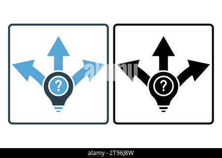 uncertainty icon. light bulb with question mark and arrow. icon related to confusion. solid icon style. simple vector design editable Stock Vector