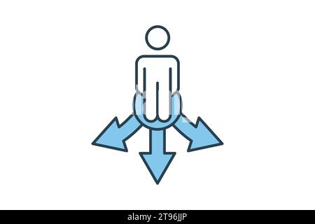 lost direction icon. human scratching head and arrow. icon related to confusion. flat line icon style. simple vector design editable Stock Vector