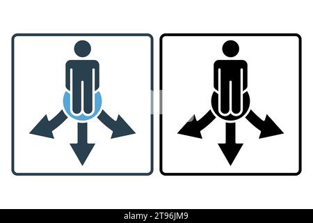lost direction icon. human scratching head and arrow. icon related to confusion. solid icon style. simple vector design editable Stock Vector