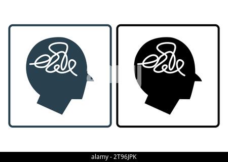 mind chaos icon. head with chaos. icon related to confusion. solid icon style. simple vector design editable Stock Vector