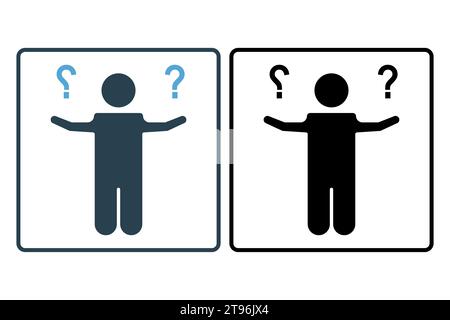 uncertain icon. human and question mark. icon related to confusion. solid icon style. simple vector design editable Stock Vector