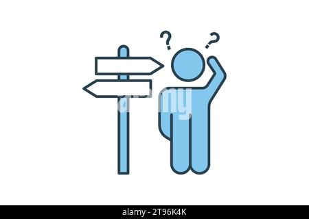 lost icon. human scratching head and directions. icon related to confusion. flat line icon style. simple vector design editable Stock Vector