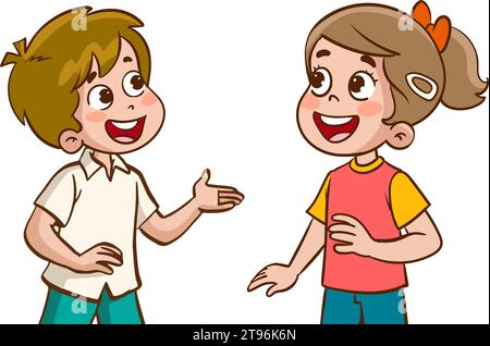 Cartoon boy and a girl talking to each other. Vector illustration.happy ...