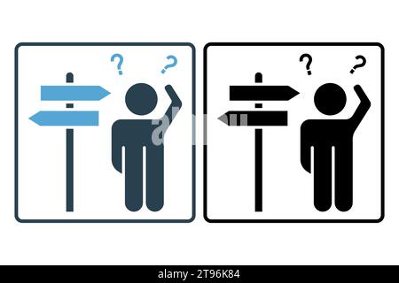 lost icon. human scratching head and directions. icon related to confusion. solid icon style. simple vector design editable Stock Vector