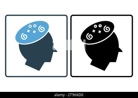 dizzy icon. head with chaos. icon related to confusion. solid icon style. simple vector design editable Stock Vector