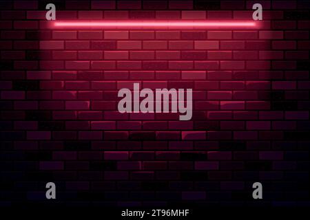 red neon lamp brick wall dark backdrop Stock Vector