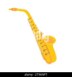 Yellow saxophone. Wind Musical instrument. Simple hand drawn clipart. Flat Vector illustration isolated on a white background Stock Vector