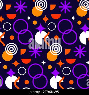 Naive brutalist poster seamless pattern. Groovy circle oval rectangle typography in trendy retro 90s cartoon style. Vector illustration with wavy geom Stock Vector