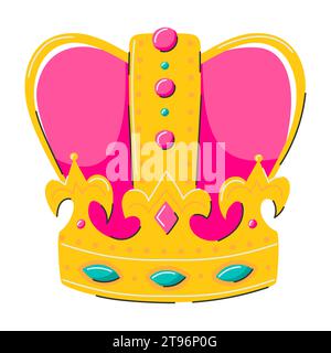 Golden royal crown with stones. An element of a carnival costume. The symbol of Mardi Gras, Brazilian carnival. Flat decorative element. Vector illust Stock Vector
