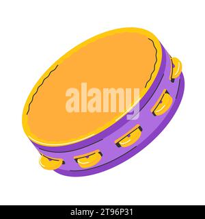 Tambourine. Percussion Musical instrument. A symbol of Mardi Gras, Brazilian carnival, festival. Flat decorative element. Vector illustration isolated Stock Vector