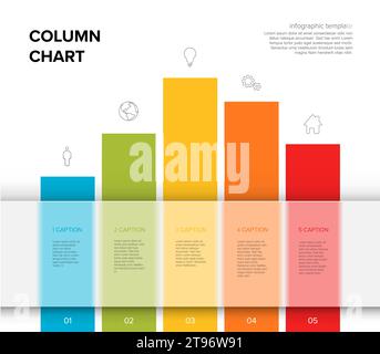 Vector Infographic report template design with paper labels stickers and column stripes. Simple infochart or column graph template, semi transparent h Stock Vector