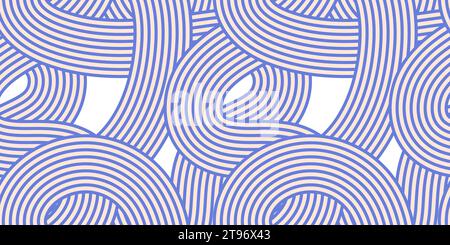 Noodle ramen seamless pattern. Repeated background with blue bold waves lines Stock Vector