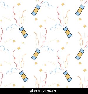 Festive salutes and fireworks seamless pattern. Festive firecracker explosions background. Print for packaging, paper and design, vector illustration Stock Vector