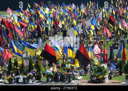 Lviv, Ukraine - August 29, 2023: Military cemetery of Ukrainian soldiers killed during combat with Russian troops. Stock Photo
