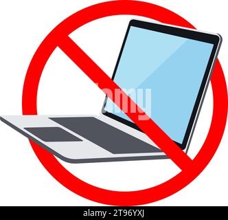 No laptop prohibition sign. Vector illustration isolated on white background Stock Vector
