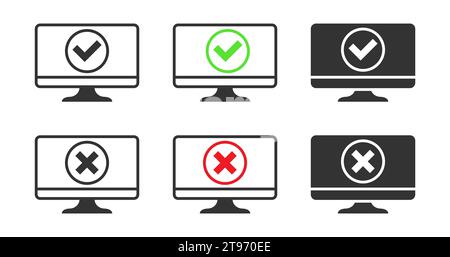 Monitor with check mark and cross sign. Vector illustration Stock Vector