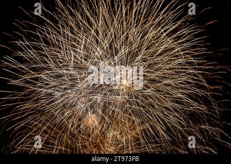 Exploding fireworks illuminating the night sky Stock Photo