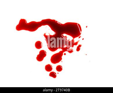 Real human blood isolated on white. Red bloody abstract stains and smear, clipping path Stock Photo