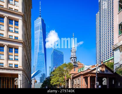 New York, United States of America - Manhattan skyline with One World, the highest skycraper in America (USA). Stock Photo