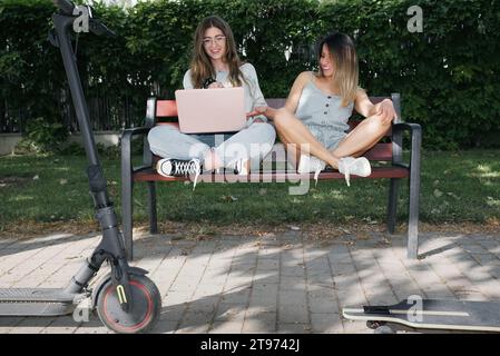 Two girls have fun on the street. Stock Photo