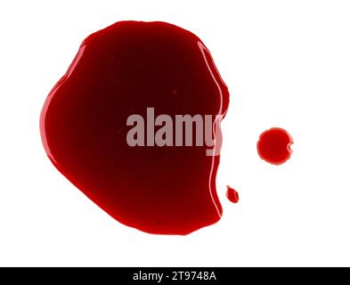 Real human blood isolated on white. Red bloody abstract stains and smear, clipping path Stock Photo