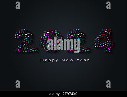 2024 New Year colorful logo design. Holiday greeting card. Creative number in mosaic tiles. Vector illustration for invitation, calendar, party Stock Vector