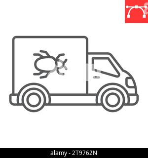 Pest control truck line icon, pest and vehicle, exterminator van vector icon, vector graphics, editable stroke outline sign, eps 10. Stock Vector