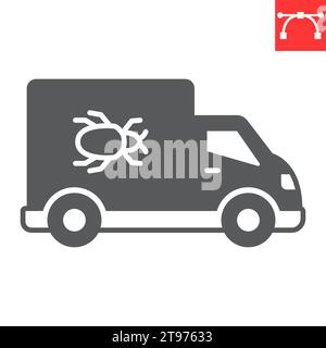 Pest control truck glyph icon, pest and vehicle, exterminator van vector icon, vector graphics, editable stroke solid sign, eps 10. Stock Vector