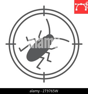 Cockroach target glyph icon, pest control and kill insect, cockroach in crosshair vector icon, vector graphics, editable stroke solid sign, eps 10. Stock Vector