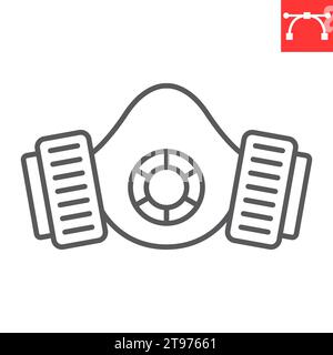 Gas mask line icon, pest control and protection, respirator mask vector icon, vector graphics, editable stroke outline sign, eps 10. Stock Vector