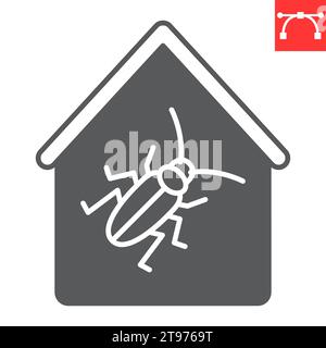 Cockroach pests at home glyph icon, pest control and insect, cockroach house icon vector icon, vector graphics, editable stroke solid sign, eps 10. Stock Vector