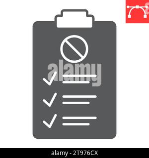 Pest control checklist glyph icon, form and test, clipboard icon vector icon, vector graphics, editable stroke solid sign, eps 10. Stock Vector