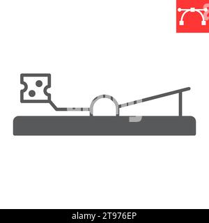 Mouse trap glyph icon, pest control and kill rat, mousetrap icon vector icon, vector graphics, editable stroke solid sign, eps 10. Stock Vector