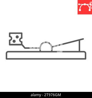 Mouse trap line icon, pest control and kill rat, mousetrap icon vector icon, vector graphics, editable stroke outline sign, eps 10. Stock Vector