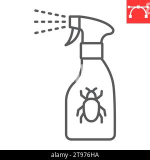 Bug repellent spray line icon, pest and insecticide sprayer, insect repellent vector icon, vector graphics, editable stroke outline sign, eps 10. Stock Vector
