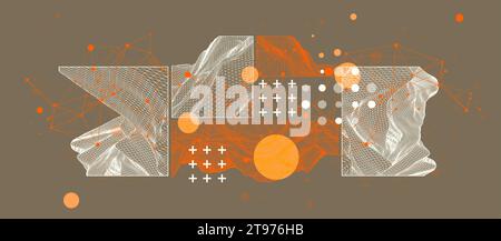Modern science or technology elements in square. Trendy abstract background. Surface illustration. Hand drawn vector art. Stock Vector