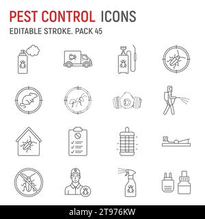 Pest control line icon set, extermination collection, vector graphics, logo illustrations, pest control service vector icons, insect signs, outline pictograms, editable stroke Stock Vector