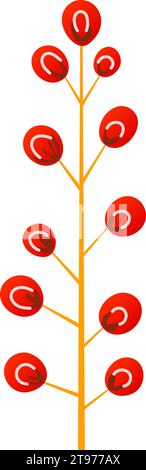 Christmas holly sprig element isolated on white background. Red berries on branch. Rowan icon in simple flat style Stock Vector
